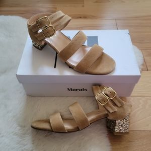 NIB - Size 7.5 For Love and Lemons x Marais - Gold Sparkle Jardin Heel